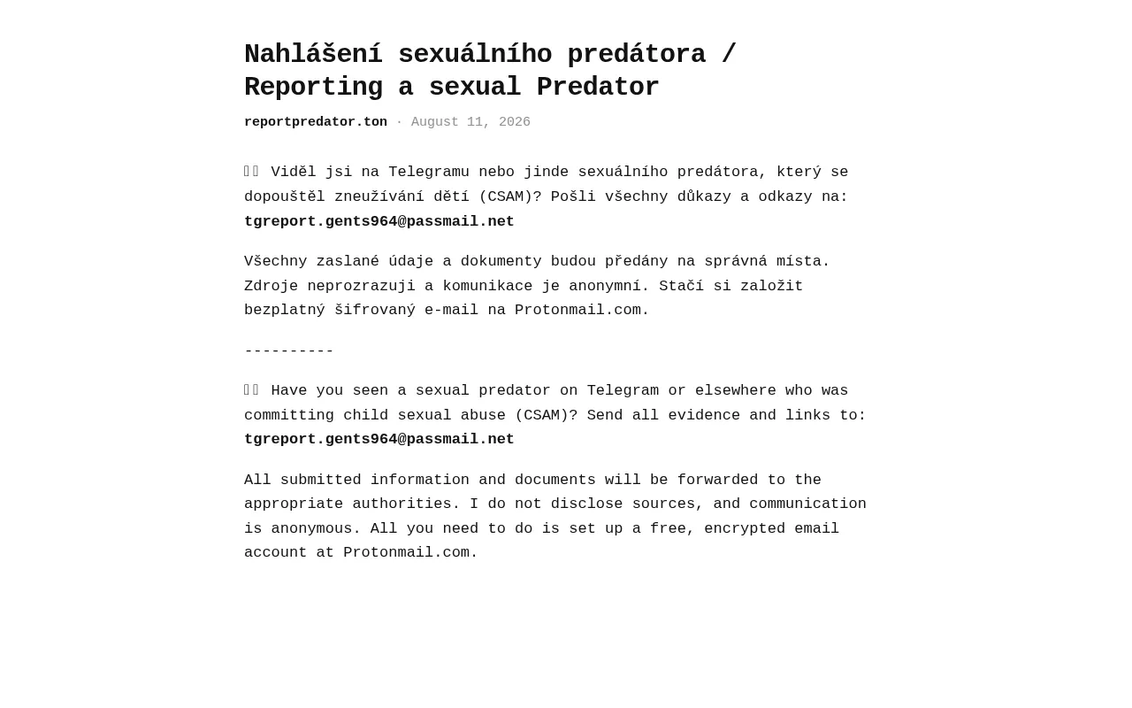 Screenshot of reportpredator.ton
