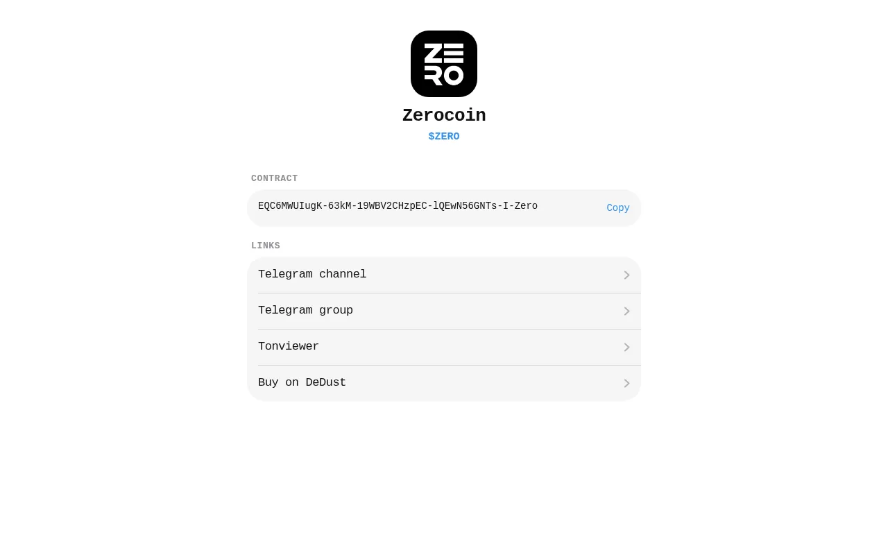 Screenshot of zerocoin-on.ton